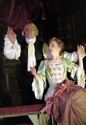 Production shot of a scene from A Laughing Matter, performed in rep with She Stoops To Conquer