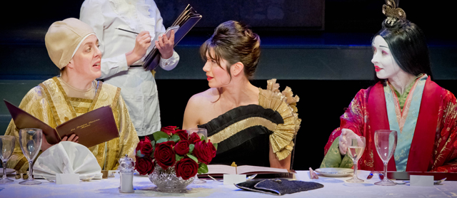 Pope Joan, Marlene and Japanese concubine Lady Nijo dine in a restaurant in Act 1 of Top Girls.