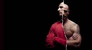 Photos of rugby player Gareth Thomas, in a Wales rugby shirt, and topless