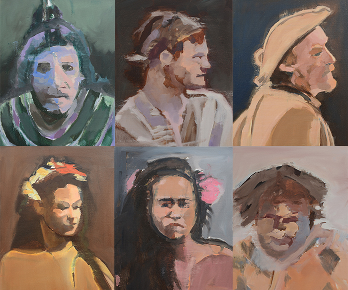 Six paintings of characters from Pitcairn